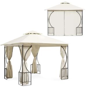 MultiGarden 3x3 m bézs kerti pavilon, nyitott és zárt függöny nézet - ModernHOME