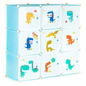 ModernHome 9-Würfel Kinder Aufbewahrungsorganizer mit Dinosaurierdruck, blau - Homelux