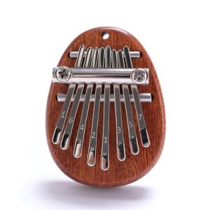 Hangszer, Mini Kalimba, 8 hangjegy, 7 x 5 cm, tömör fa a testhez és rozsdamentes acél a billentyűkhöz.