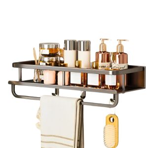 Organizator, de perete, cu suport prosop, 30 cm, din otel inoxidabil, rezistent la rugina, usor de curatat, include bara pentru prosoape si carlige pentru accesoriile suplimentare