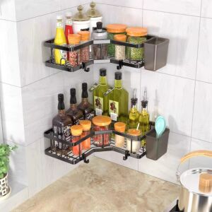 Set 2 etajere, de colt, din otel, versatil si modern, design ergonomic si compact, perfect pentru utilizarea eficienta a spatiului, potrivite pentru bucatarie, baie, living sau chiar birou