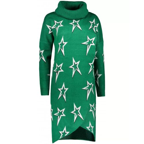 KIXMI TONYA zöld, csillagmintás garbós pulóver ruha, teljes alakos fotó.