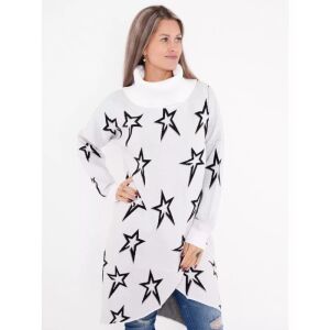 KIXMI TONYA fehér pulóver ruha fekete csillag mintával, garbó nyakkal - Női pulóver