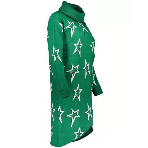 Oldalnézet a KIXMI TONYA zöld csillagmintás pulóver ruháról