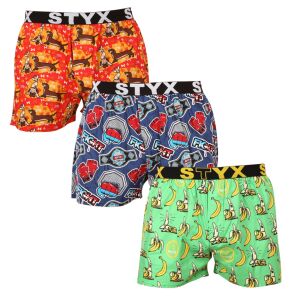 3PACK férfi bő szárú boxeralsók Styx art sportos gumipánt többszínű (3B13946) M 134549891 - Férfi ruházat