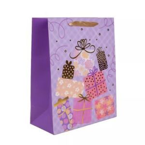 Sac de cadouri mov cu design de cadouri, perfect pentru zile de naștere și ocazii speciale. - Ambalaje cadouri