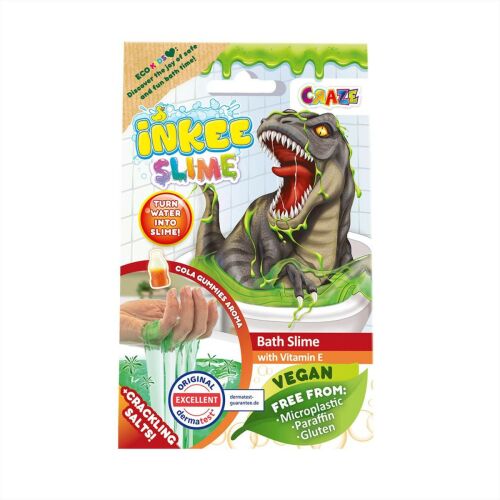 Craze Inkee slime vegan pentru baie cu aromă de gumă de cola, ambalaj cu tematică dinozaur