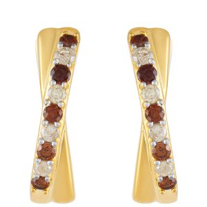 Arannyal Bevont Ezüst Fülbevaló Vörös Gyémánttal és Fehér Gyémánttal, PCY11193 132431604 - Női fülbevaló