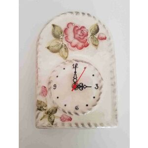 Kézzel festett kerámia óra rózsa mintával, bordó színű, 15x24 cm. Dekoratív falióra. - Vanilia Kerámia