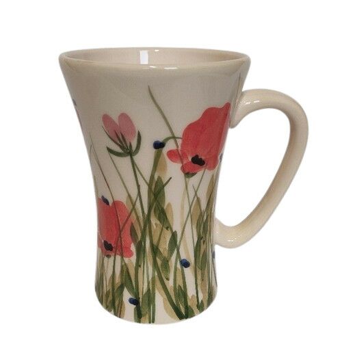 Tele virágos hosszú bögre, pipacs, kerámia, kézzel festett 5dl 132431669