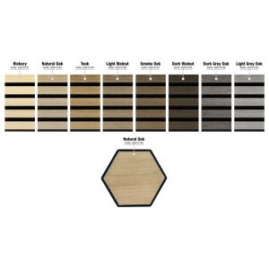 G21 Akusztikus Panel Mintakészlet: Hickory, Natúr Tölgy, Teak, Világos Dió, Füstölt Tölgy, Sötét Dió, Sötétszürke Tölgy, Világosszürke Tölgy - G21