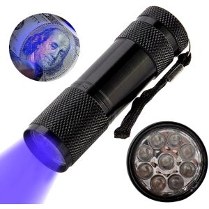 Mini UV detektor lámpa, fekete alumínium ötvözet, 9 LED, 87x26 mm