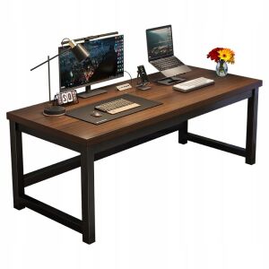 Moderner dunkler Eichen-Gaming-Schreibtisch mit schwarzem Metallrahmen, 120 cm breit - Schlafzimmermöbel