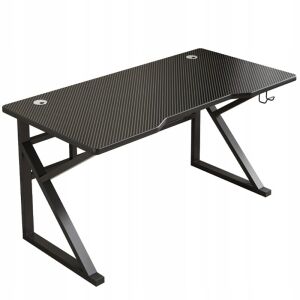 Fekete 120 cm-es gaming asztal karbon mintázattal és fejhallgató tartóval - Számítógépasztal