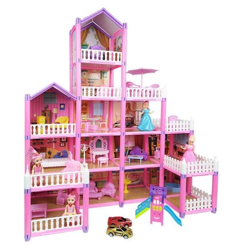 Pepita 5-piętrowy różowy domek dla lalek z akcesoriami, 75cm