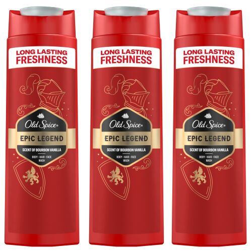 Old Spice Epic Legend 3in1 Shampoo, Spülung und Duschgel für Männer, 3 x 400ml