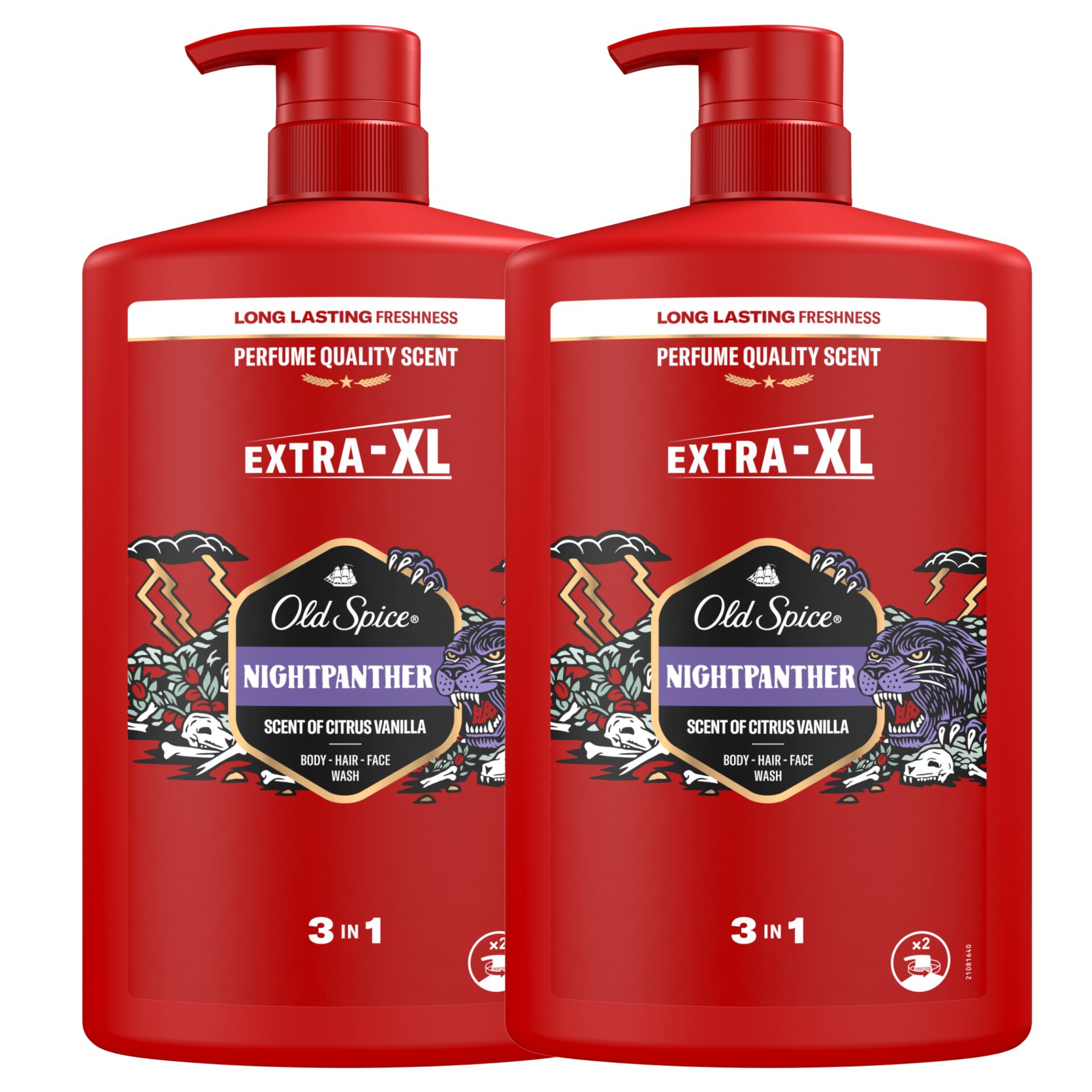 E-shop Old Spice Night Panther 3v1 Pánsky šampón a sprchový gél 2x1000ml