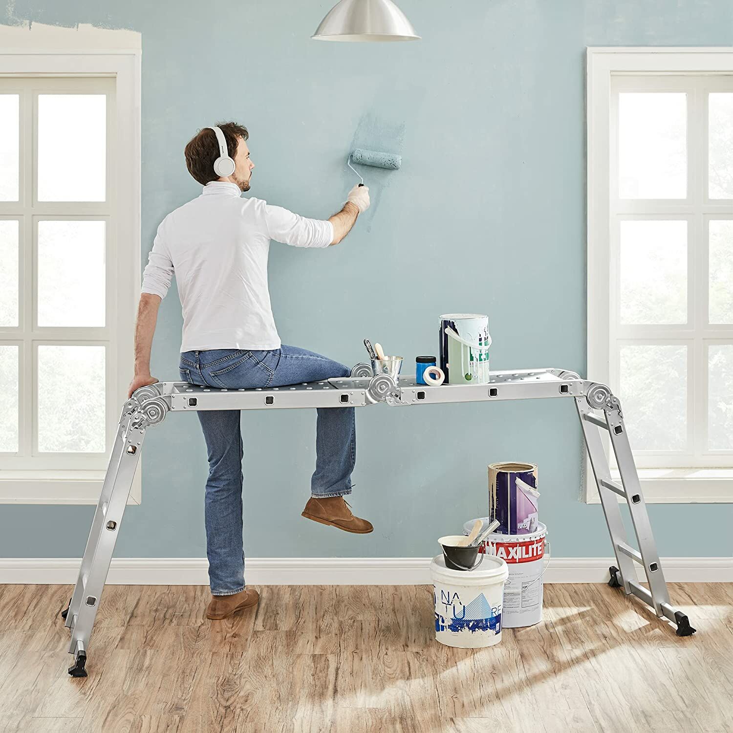 Aluminijske, zglobne, višenamjenske ljestve sa 12 stepenica, srebrne | SONGMICS