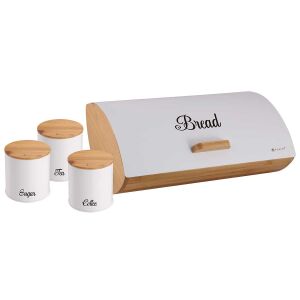Chlebak Kassel z bambusową pokrywą i 3 pojemniki na cukier, herbatę i kawę - Koszyk na chleb