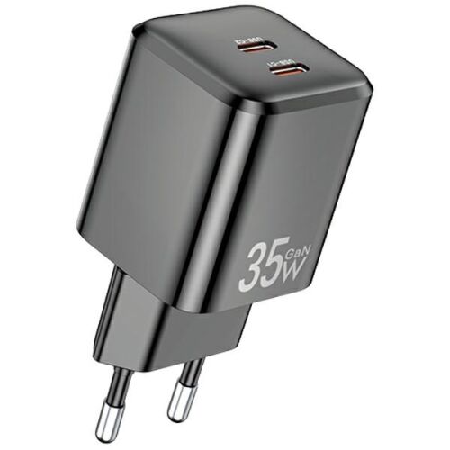 AWEI PD65-EU 35W GaN USB-C Fali Töltő - Fekete