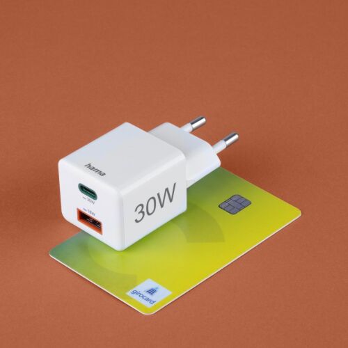 Mini încărcător Hama 30W PD/QC 1x USB-C, 1x USB-A alb 132633951