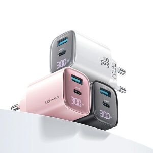 USAMS 30W GaN USB-C/USB-A Wandladegerät in Weiß, Rosa und Schwarz - USAMS Ladegeräte für Telefone