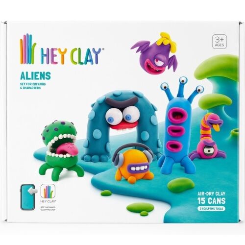 Hey Clay Aliens készlet doboz 6 megformázott űrlény figurával