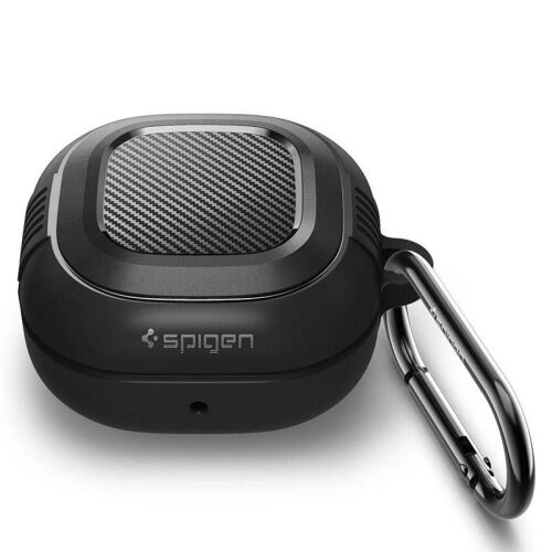 Spigen Rugged Armor Matt Fekete Tok Samsung Galaxy Buds 2/Live/Pro készülékhez karabinerrel
