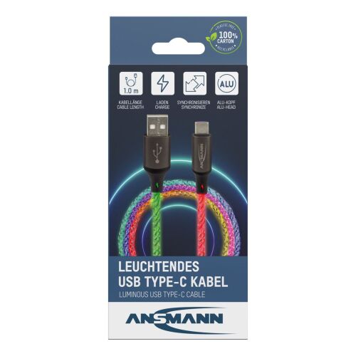 Ansmann USB-A/USB-C kábel LED világítással 100cm 1700-0158 132674483