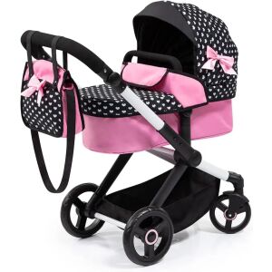 Bayer XEO Wózek dla lalek z torbą - czarno-białe serca - Wózek do gier