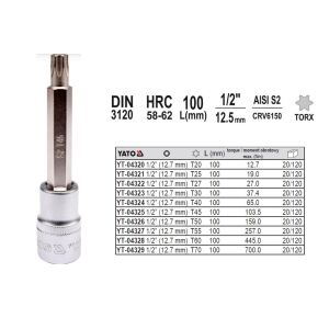 Yato YT-04328 torx bit adapterrel, 1/2, T60, 100 mm