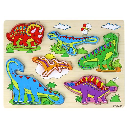 Puzzle 3D din lemn pentru copii, dinozauri, 11 piese