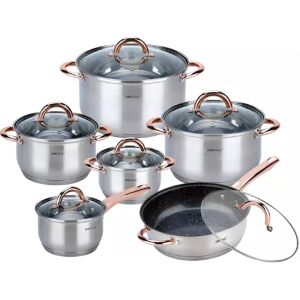 Kinghoff KH-1766 12-teiliges Edelstahl Kochtopfset mit Glasdeckeln und roségoldenen Griffen - Koch- & Backgeschirr