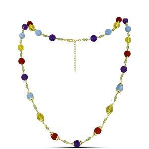 Arannyal Bevont Ezüst Nyaklánc Bíbor Jádéval és Ural Citrinnel, Y59675 132721226 - Női kiegészítő