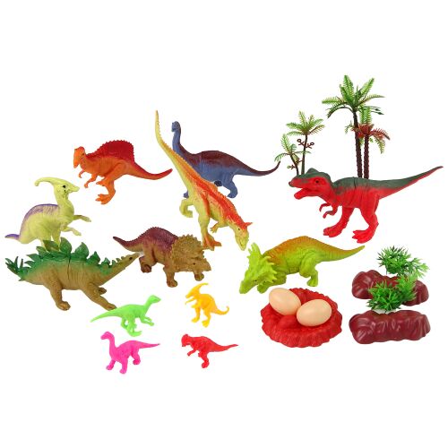 Dinoszaurusz figura készlet tartozékokkal, 21 darab