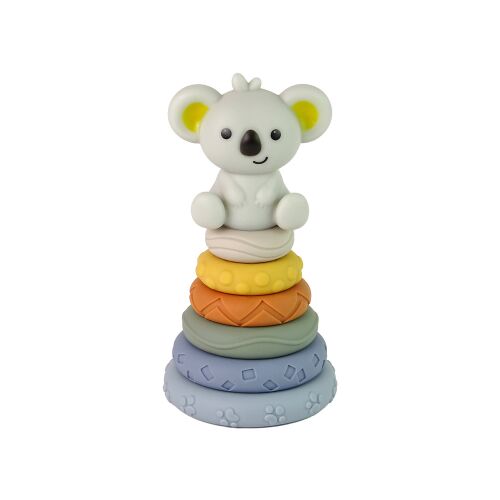 Baba Koala Piramis isoliert, Stapelringspielzeug, sensorische Entwicklung des Babys