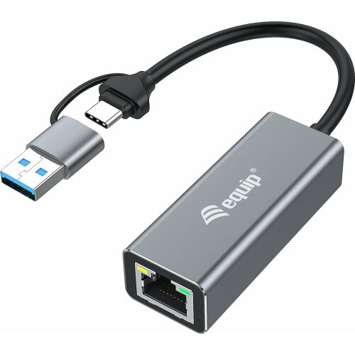 Equip Adapter USB-C->RJ45/USB-A Adapter St/Bu  0.15m    Alu.