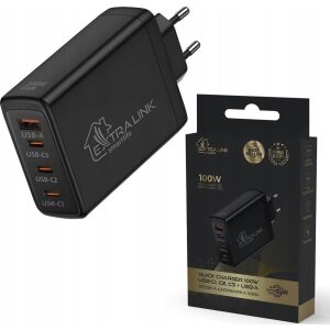 Extralink Smart Life Fast Charger 100W GaN | Ładowarka | 3x USB-C, USB-A, CHARESL01 132760143 - Extralink