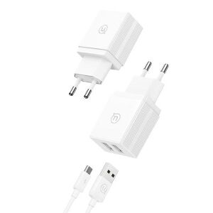 USAMS Hálózati rendszer 2xUSB-A+Micro/USB-A Gyors töltőkábel fehér/fehér sorozat HC HCXLTZ02