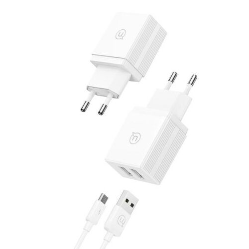 USAMS dupla USB fali töltő Micro USB és USB-A kábellel