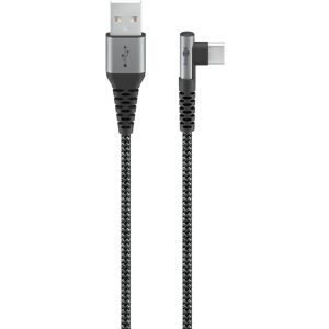Kabel tekstylny Goobay USB-C do USB-A, z kątową wtyczką, gwiezdna szarość i srebrny - Kabel USB
