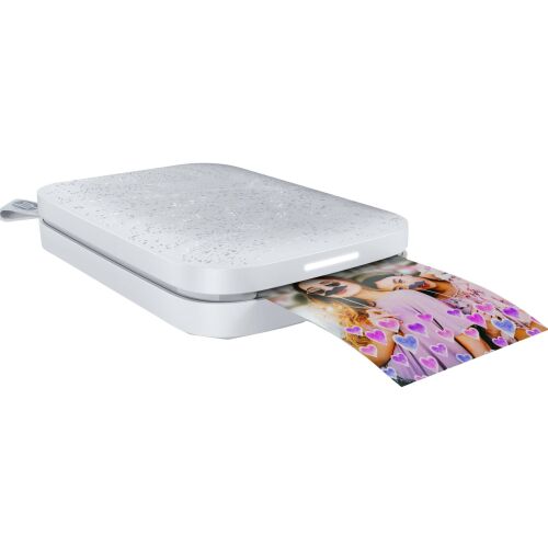 Przenośna drukarka fotograficzna HP Sprocket Luna Pearl drukująca zdjęcie dwóch dziewczyn