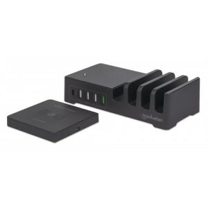 Manhattan 5-Port Ladestation mit Qi Wireless Charger - Manhattan
