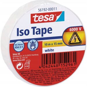 Tesa Iso Tape, bandă izolatoare albă, 10m x 15mm, izolație electrică - Accesorii de birou