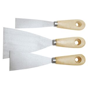 Top Tools 3-teiliges Malerspachtel-Set (3/5/8cm) mit Holzgriffen zum Auftragen von Gips, Glätten von Oberflächen und Füllen von Rissen. - Top Tools
