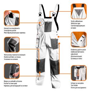 Pantaloni de lucru cu salopete, alb, HD, mărimea LD/54 132826914 - Pantaloni de lucru