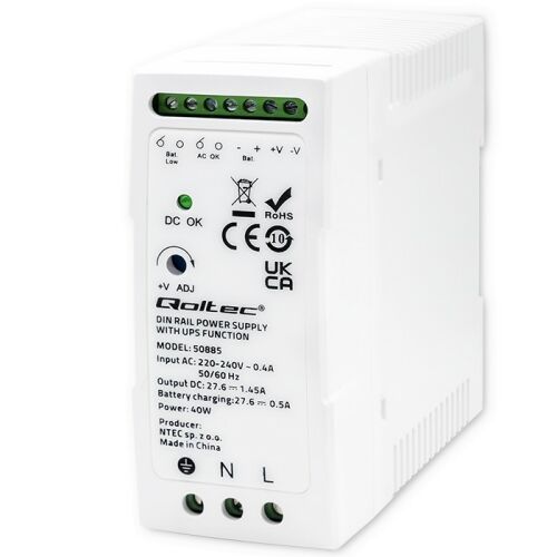 Qoltec stabil Din Rail tápegység UPS funkcióval | 40W 132832092