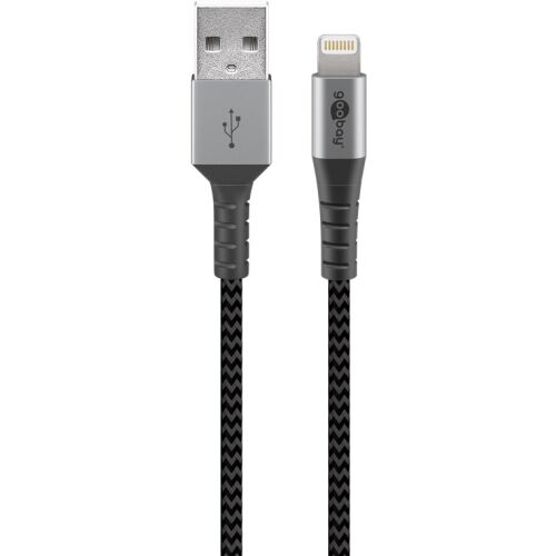 USB 2.0 Adapterkabel, USB-A Stecker > Lightning Stecker (grau/silber, 1 Meter, gesleevt, Metallstecker) 132846474