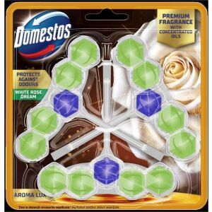 DOMESTOS Kostka toaletowa Aroma Lux White Rose & Green Tea Tree Oil 3 x 55 g 136180421 - Odświeżacz do toalet