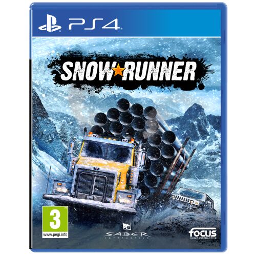 SnowRunner játék borító PlayStation 4-re. Terepjáró teherautó hóban és sárban. - Konzol játék
